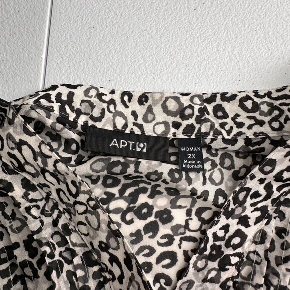 Apt. 9 2X Cheetah Leopard Print Tunic Blouse Drawstring Waist Pleated Animal - Picture 2 of 11